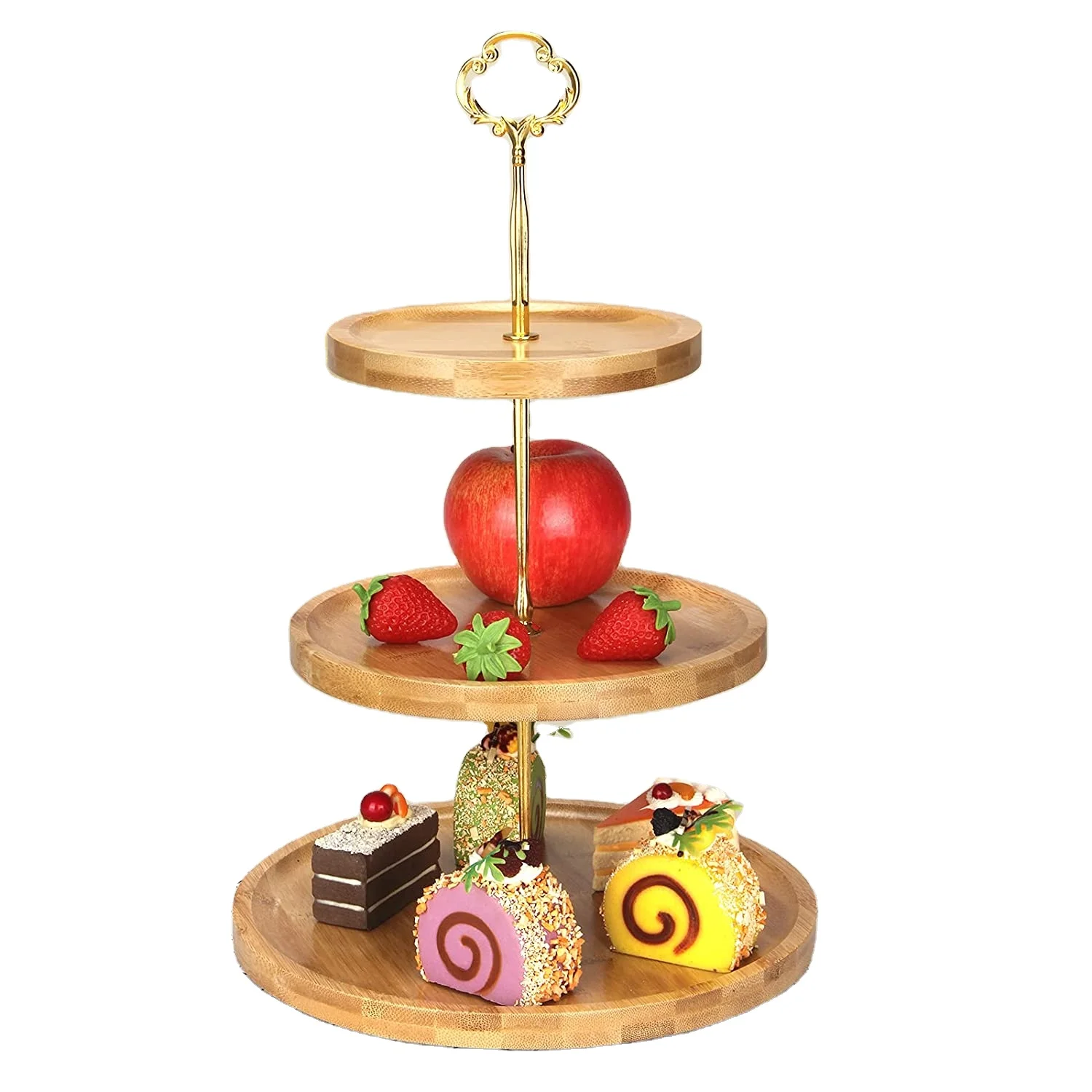 3 Tier Wood Cake Stand Bamboo Three  Dessert Stand Tier Wooden Tray