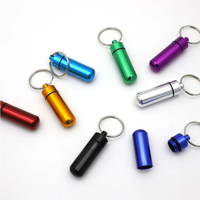 Promotional Outdoor Survival Waterproof Aluminum First Aid Pill Container Mini Medicine Holder Capsule Bottle Pillbox Keychain