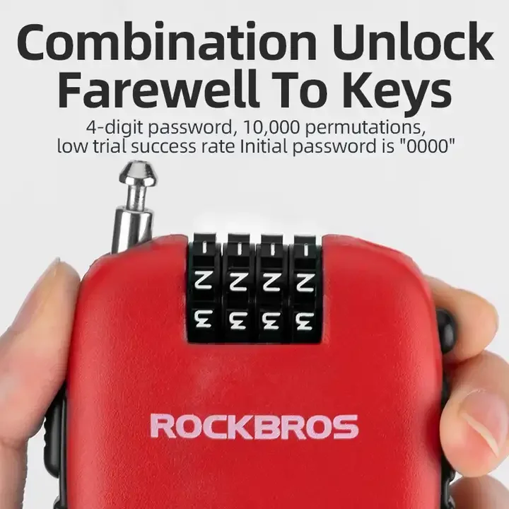 ROCKBROS Portable Combination Steel Cable Lock Telescopic Bicycle Lock Anti-theft Bike Password Wire Coded Lock