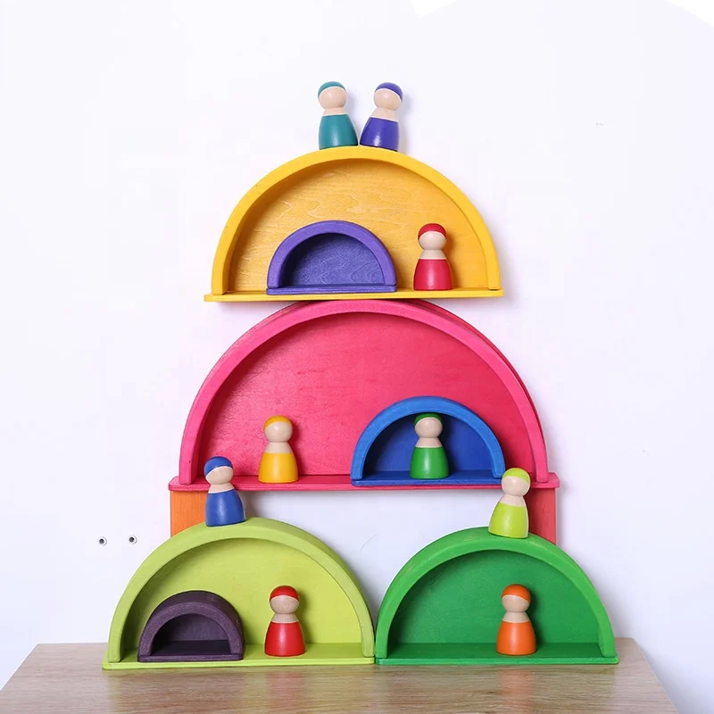 Baby 6 Months Rainbow Color Stacking Educational Kids Montessori Wooden Toys For Kids Sensory Toys