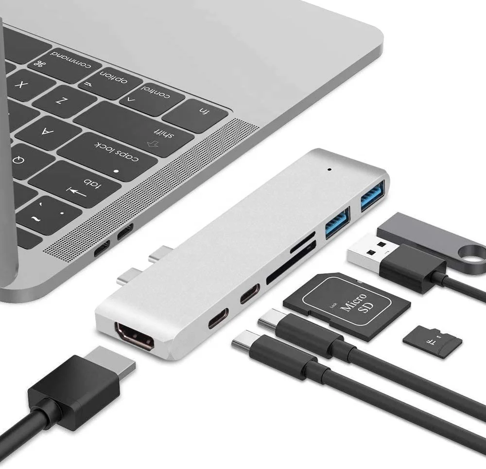 Хаб 7 в 2 Dual Type C с HDMI слотами для SD TF карт Thunderbolt 3(USBC) быстрая зарядка PD USB 3 0