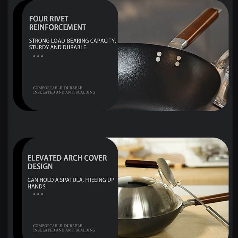 Durable Gas Induction Compatible Non-stick Chinese Wok Pan Non-coating Iron wok