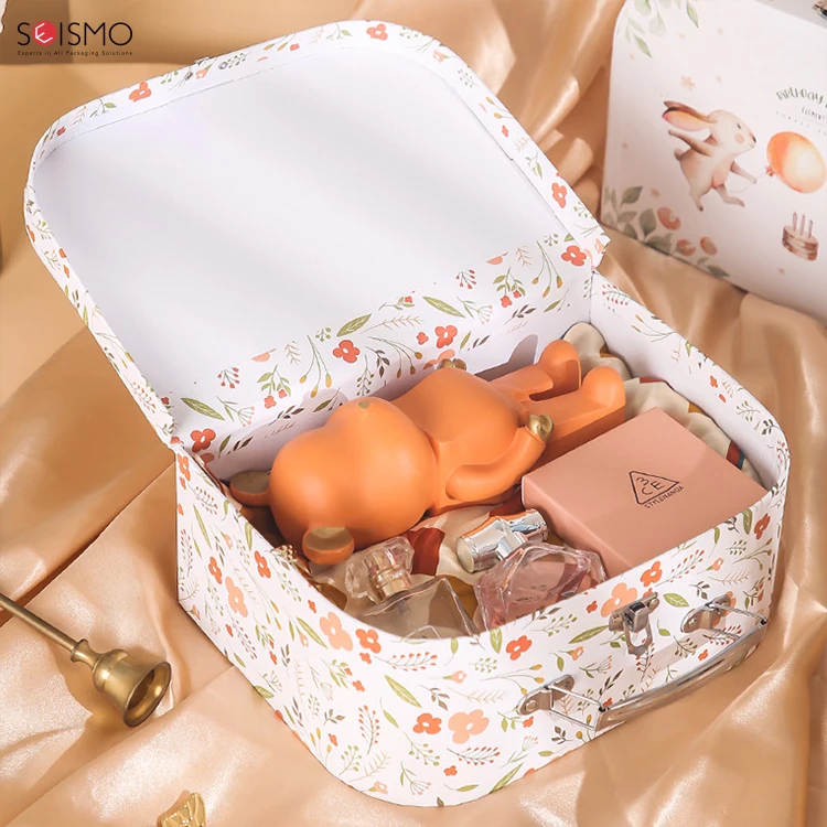 Custom Keepsake Baby Born Shower Paper Cardboard Suitcase Mini Gift Set Packaging Boxes For Children Newborns