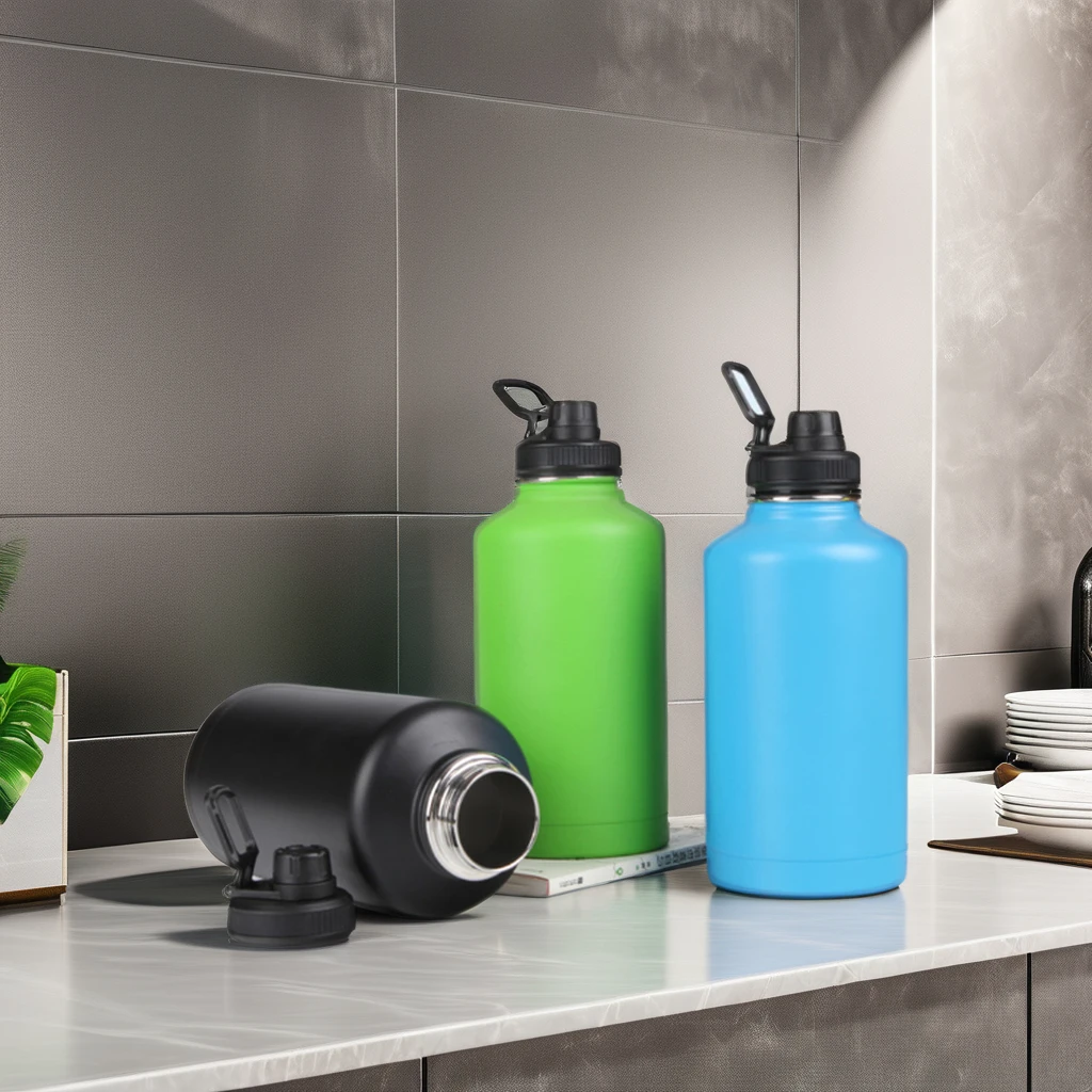 Stainless Steel Insulated Dog Bowls and 64oz Half Gallon Water Bottle Non-Slip Skid Metal for Travel Coffee Usage