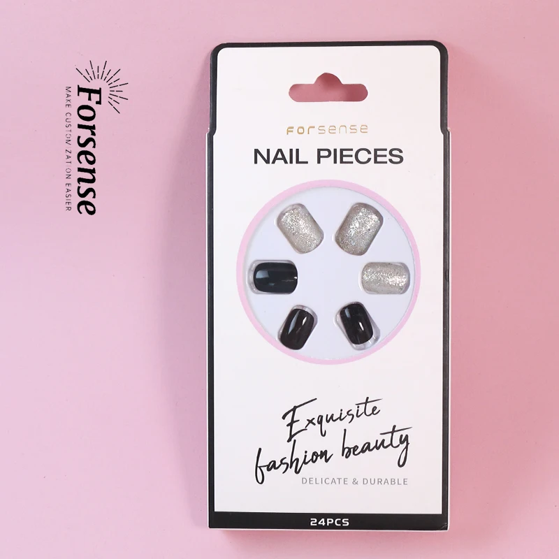 wholesale barbie baby pink glitter box of press on nails with glue fake nails short false nails artificial fingernails for women