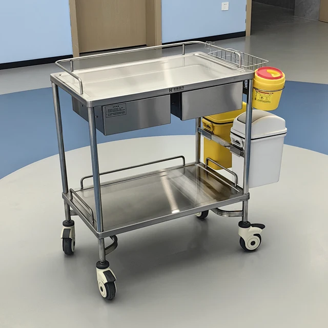 HaoHan 2025 new 140 Stainless steel hospital emergency trolley medical trolley with drawer for sale