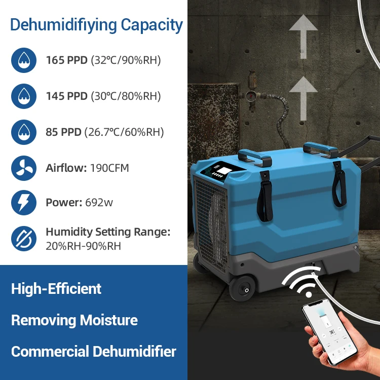 Commercial 180 Pints LGR Water Damage Restoration Dehumidifier For House