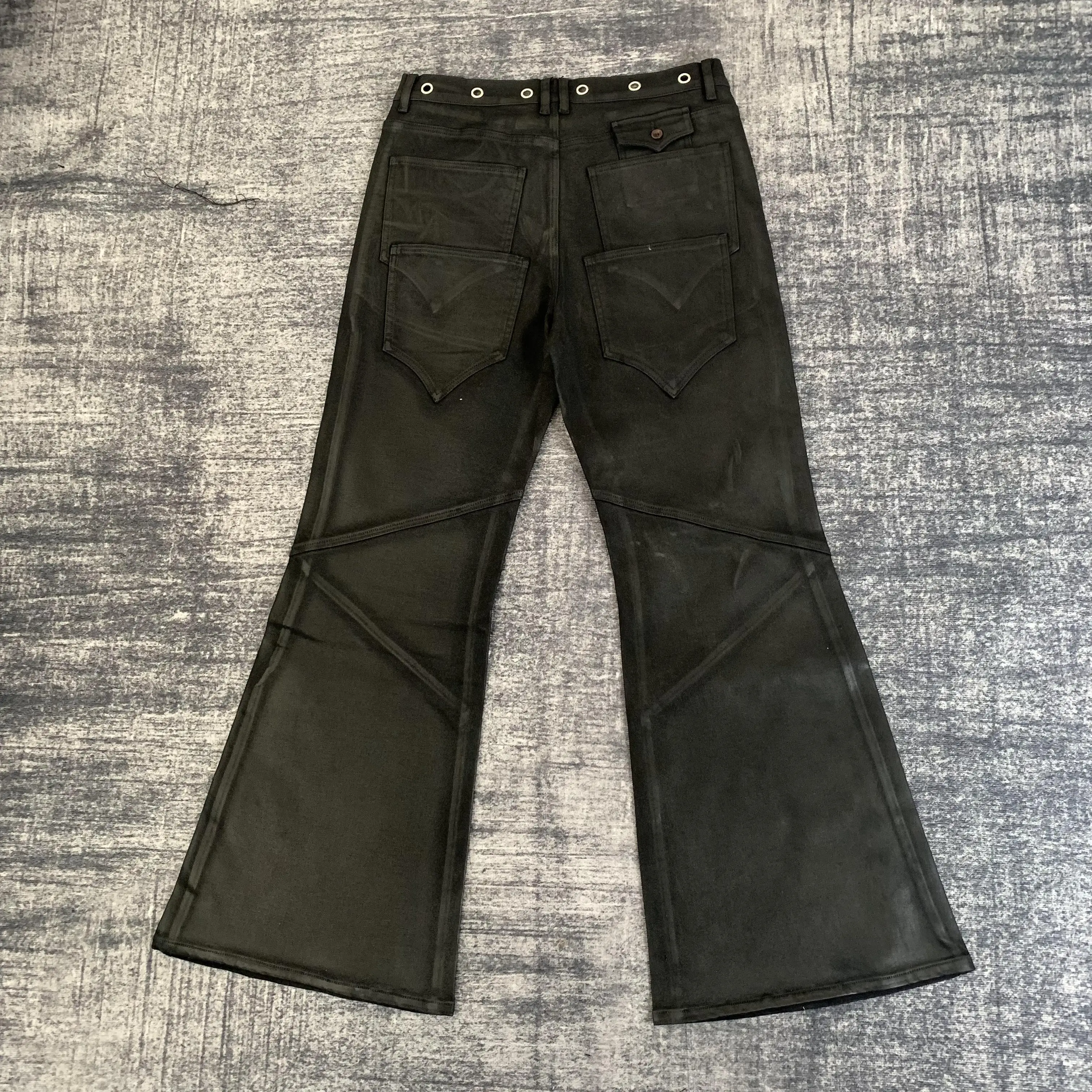 DENIMGUYS High-End Waxed Flared Jeans Men Wax-Coated Hip Hop Street Style Baggy Distressing Waxing Denim Bootcut Pants