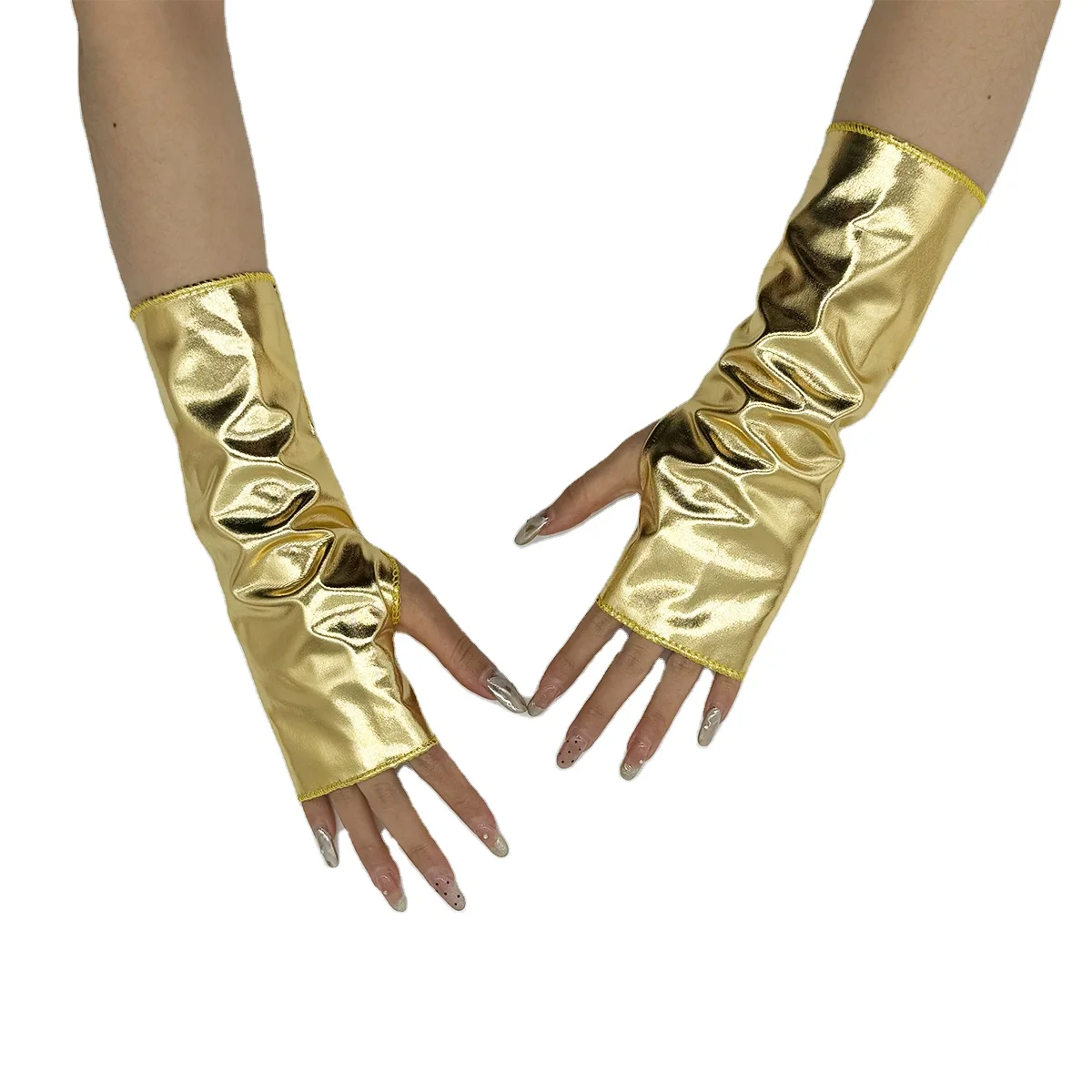 Halloween Costume Dance Party Mittens Women Punk Shiny PU Leather Short Fingerless Gloves