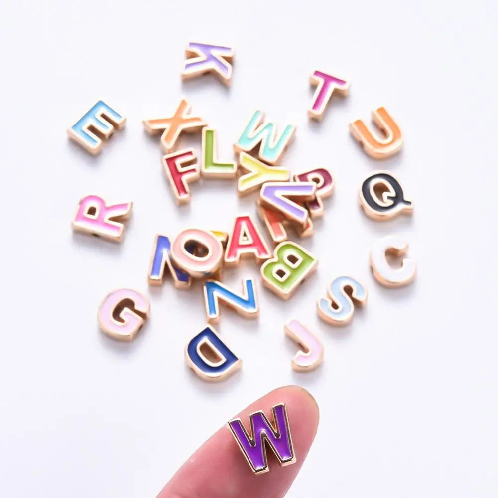  in bulk zinc alloy alphabet letter enamel beads diy jewelry making 10x9mm Hole: 1.4mm