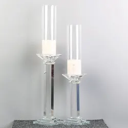 Graceful square tall pillar glass votive hurricane candle holders crystal candelabra wedding candlestick centerpieces for sale