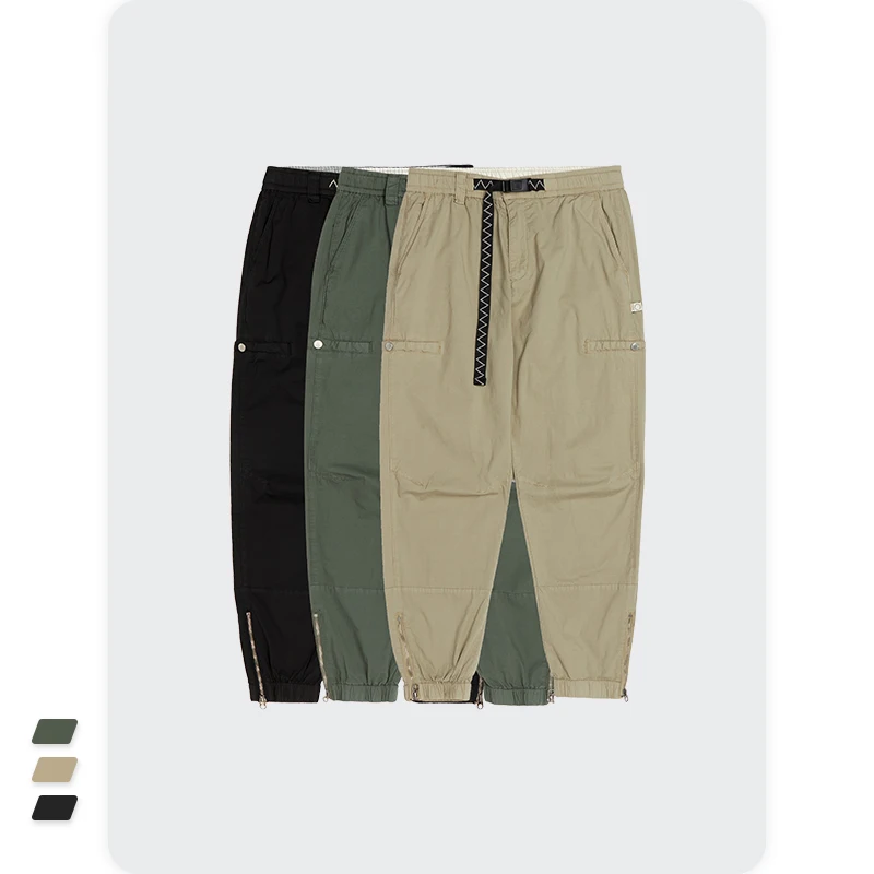 
Wholesale In Stock Zipper Bottom Cargo Pants Streetwear 100% Cotton Stacked Joggers Pants 