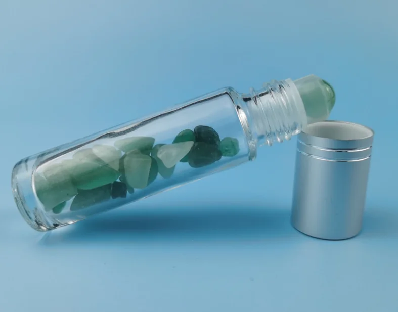 High Quality Custom Logo 15ml 10ml Gemstone Jasper Crystal Glass Essential Oil Roller Bottle