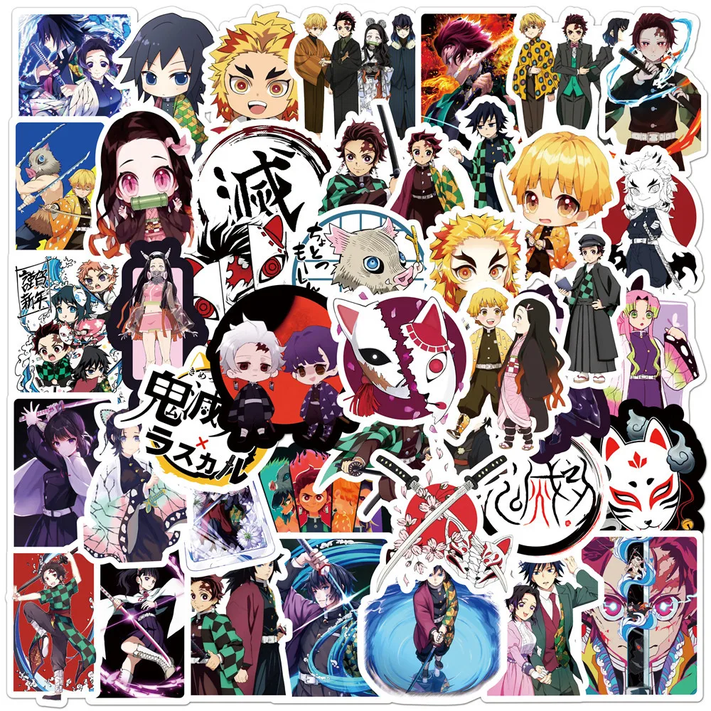 50Pcs/Set Anime Kimetsu no Yaiba DIY Graffiti Sticker for Children Suitcase Laptop Notebook Motorcycle Cup Decor Cartoon Sticker