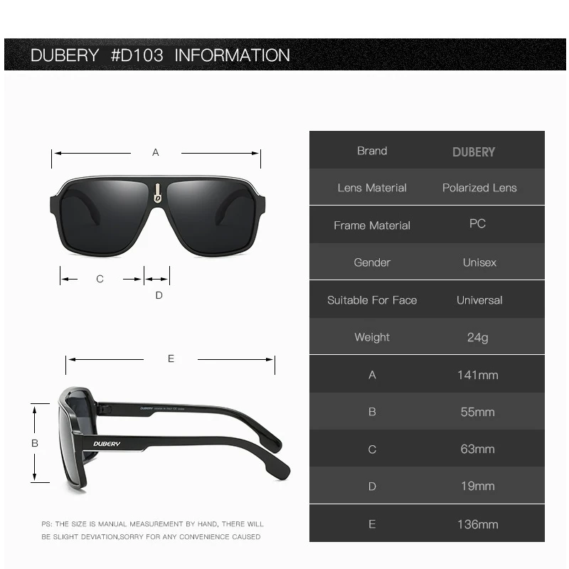 DUBERY Sunglasses Men Polarized UV400 High-Quality Fashion TAC Mirror PC Frame Ultralight Men Sun Glasses Outdoor D103