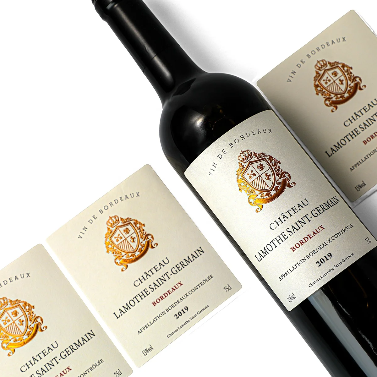 Custom Printing Uv Spot Gold Foil Embossed Premium Textured Paper Wine Label  Personalize Wine Bottles Labels