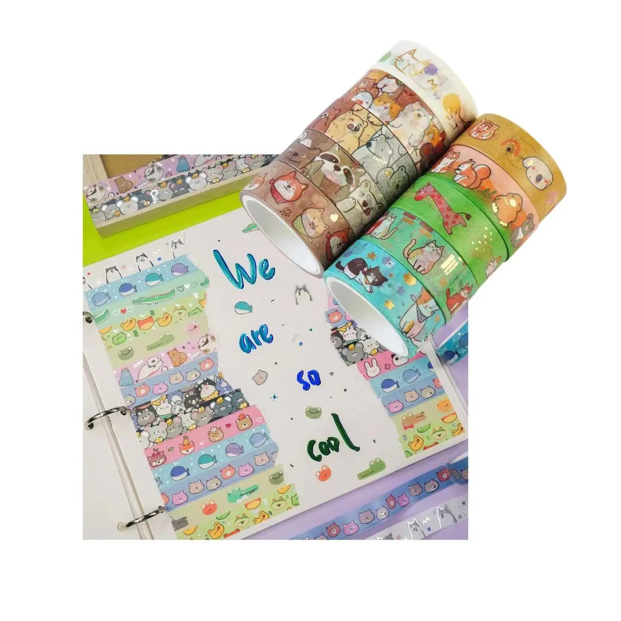 Pangda  Adhesive Printing  Set Gold Silver Foil Masking Cartoon Pets Decorative Tapes Cute Animals Tape