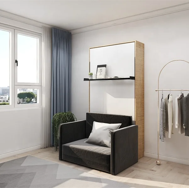 Space Saving Kids bedroom furniture laminated particleboard wall bed with sofa