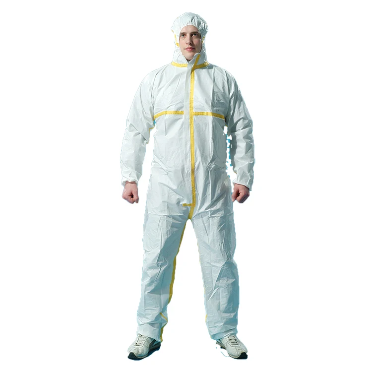 High Quality Customized Disposable 65gsm SF Protective Coverall With Blue Tape