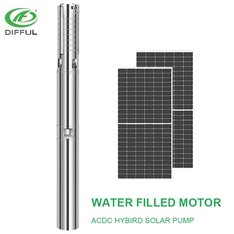 china difful brand water filled motor ACDC hybrid solar pumps