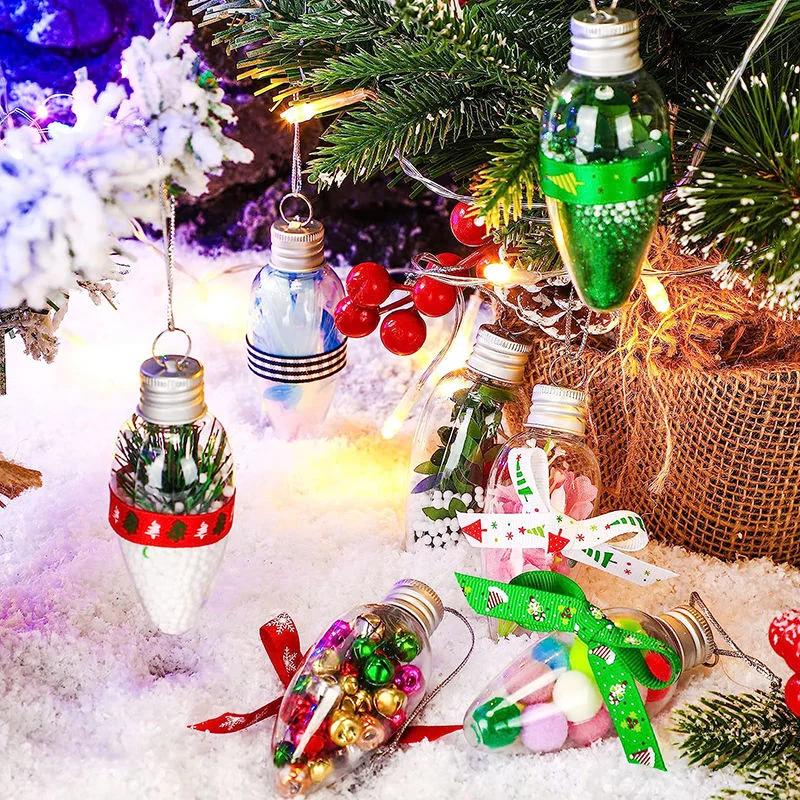 60ml PET Christmas Tree Hanging Ornaments Pendant Ball Clear Light Bulb Plastic Bottle