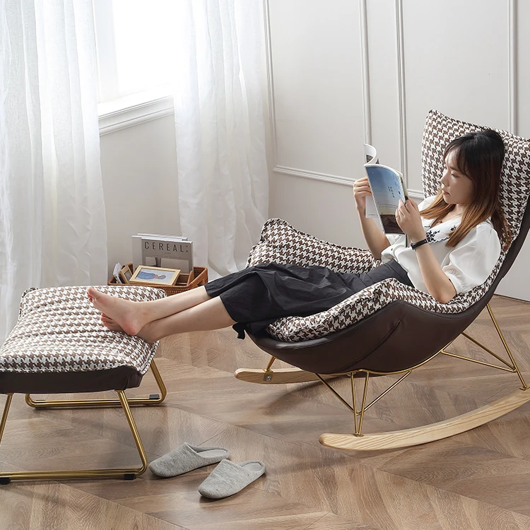 
Adult Cushion Lounge Chair Relax Wood Base Rocking Recliner Chair for Living Room 