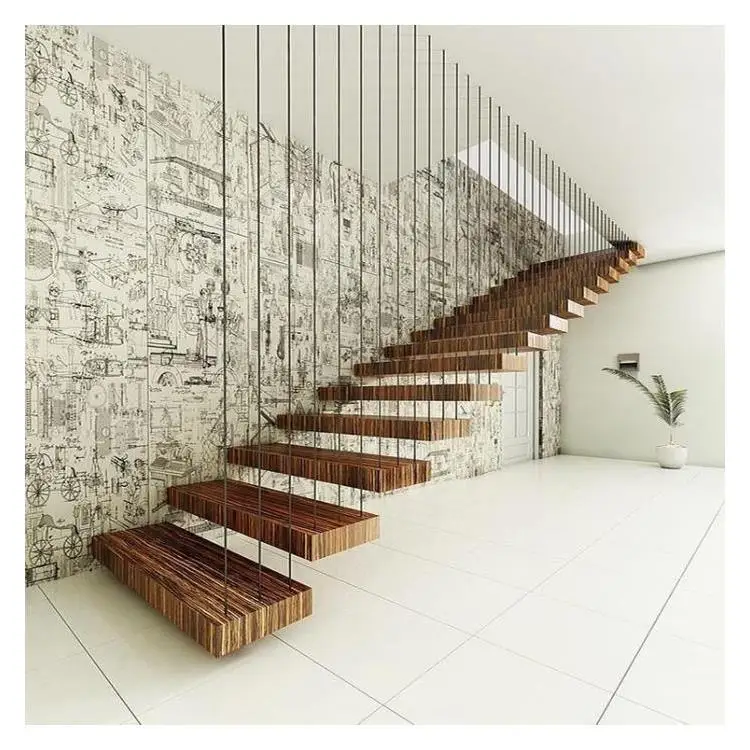 manufacturer new design Australian Standards modern luxury indoor floating stairs straight stairs wood tread staircase