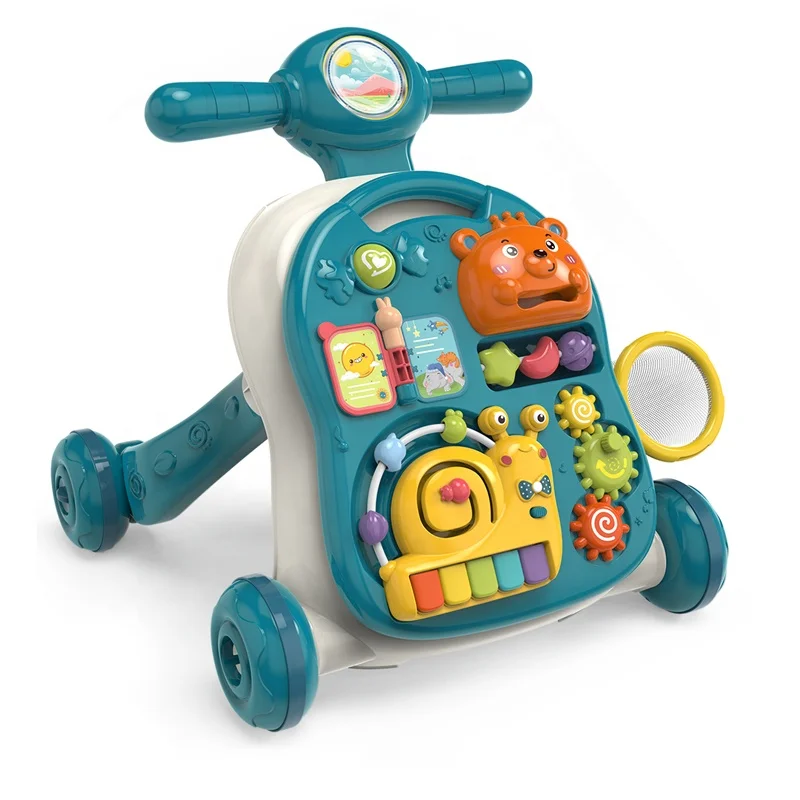 Samtoy 4 in 1 Educational Learning Kids Activity Table Sit Stand Stroller Walker Baby with Wheels Seat for 0 6 Months