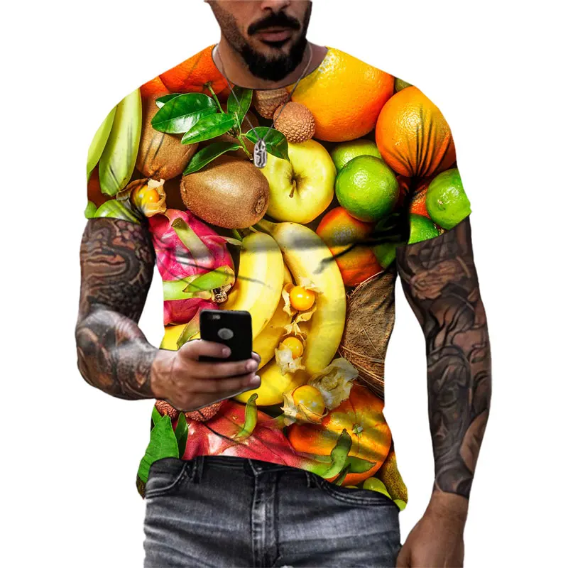 Fitspi Wholesale Fruits Vegetables Graphic T Shirts Men Summer Fashion Casual Funny 3d Printed O-neck Tees Top T-shirt Custom