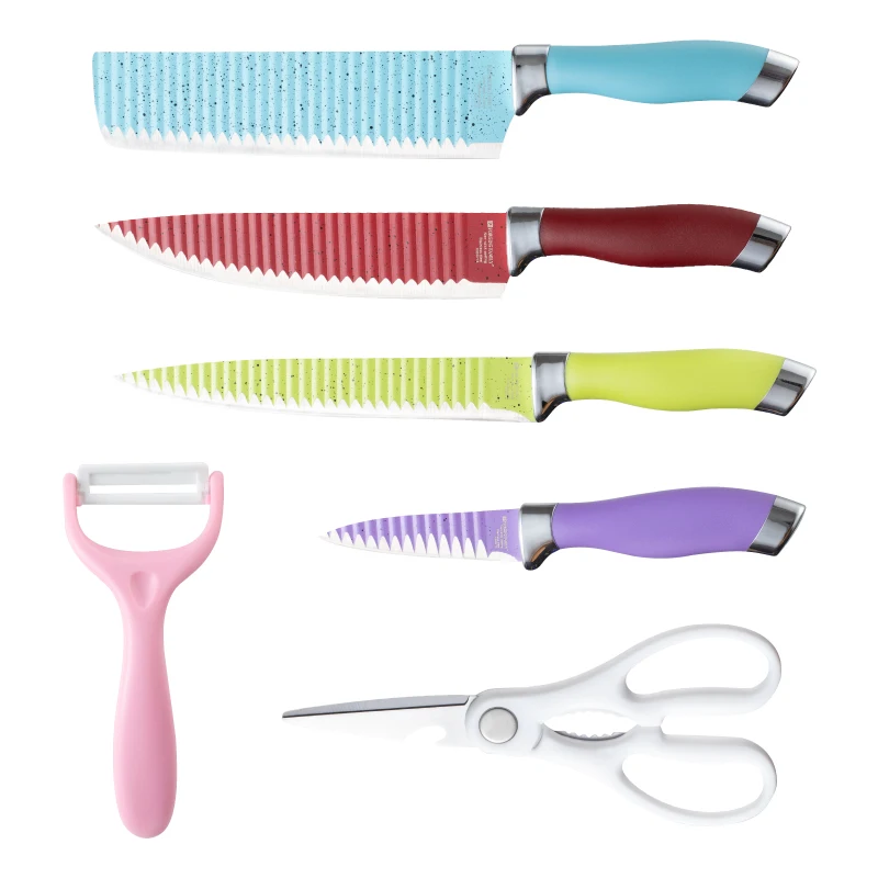 6 pcs Kitchen Knives Eco-friendly Spray Paint Chef Knife Peel Kitchen Scissors Set non stick cookware set kitchen gadets