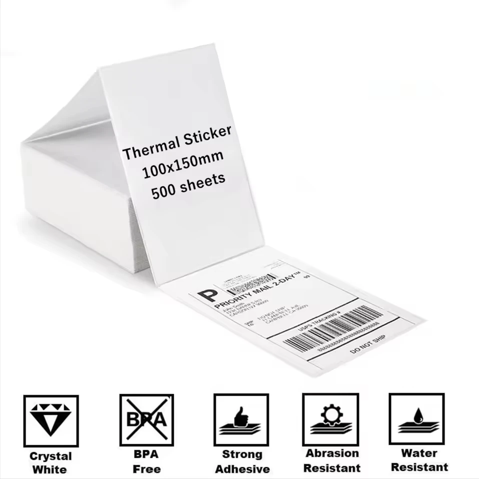 Factory customHigh Quality 4x6 Direct Thermal Address Shipping Labels Printer Compatible 100x150mm Waybill Barcode Sticker Label