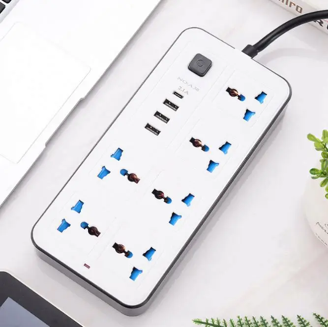 6 Outlets Surge Protector Socket 3 Usb+Type-c Port Socket Power Socket With 2m Bold Extension Cord