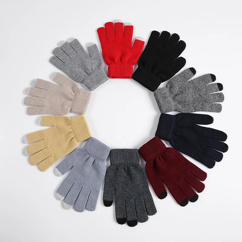 Зима 2022 вязаные шерстяные перчатки унисекс теплые для велоспорта на открытом воздухе сенсорного