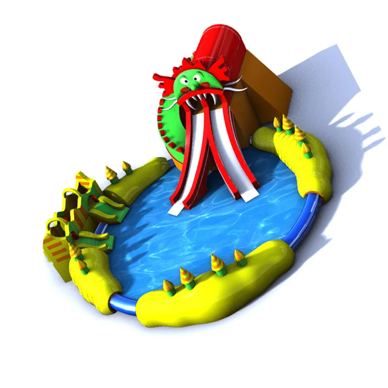 Mobile Ground Inflatable Theme Park Playground Dragon Inflatable Water Amusement Park with Big Swimming Pool