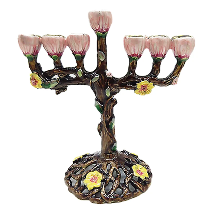 enamel 9 branch vintage menorah candle holder