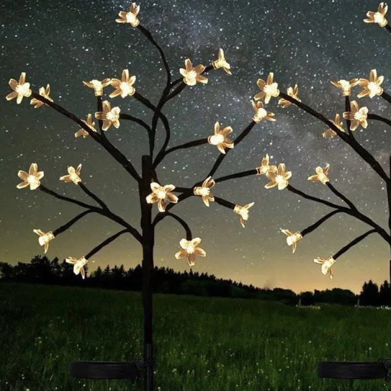 New Design Solar Flower Light Cherry Blossom Tree Lamp Outdoor Garden Patio Tree New Year Decoration