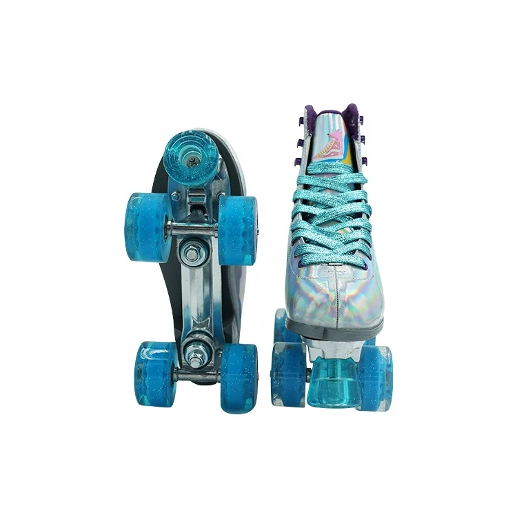 Professional four wheels inline women flashing shoes 4 wheel quad roller skate adult