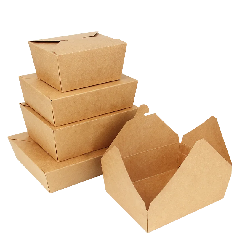 Kraft Food Packaging Box, Disposable To Go Box Packaging Leak Grease Resistant take away box