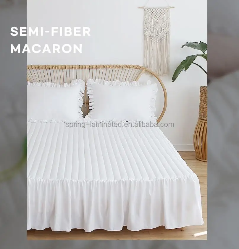 Korea Style Quilted Mattress Protector Cover Elastic Band Fitted Bed Skirt with Princess Frill Plain Summer Hospital Bed Cover