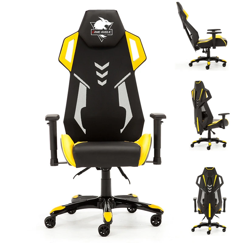 Carmount High Quality Ergonomic PU Leather Racing Swivel Office Computer Cadeira Silla Sedia Da Gaming Yellow Game Chair