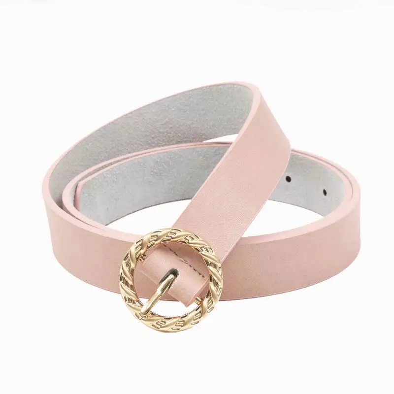 Alfa Casual Genuine Leather Belts Black Leather Belt With Round Gold Buckle For Ladies Waist Dress