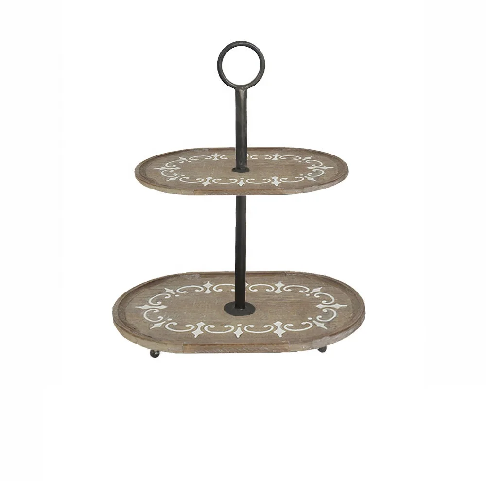 Two tiered rustic wooden serving tray farmhouse wood tray stand for home