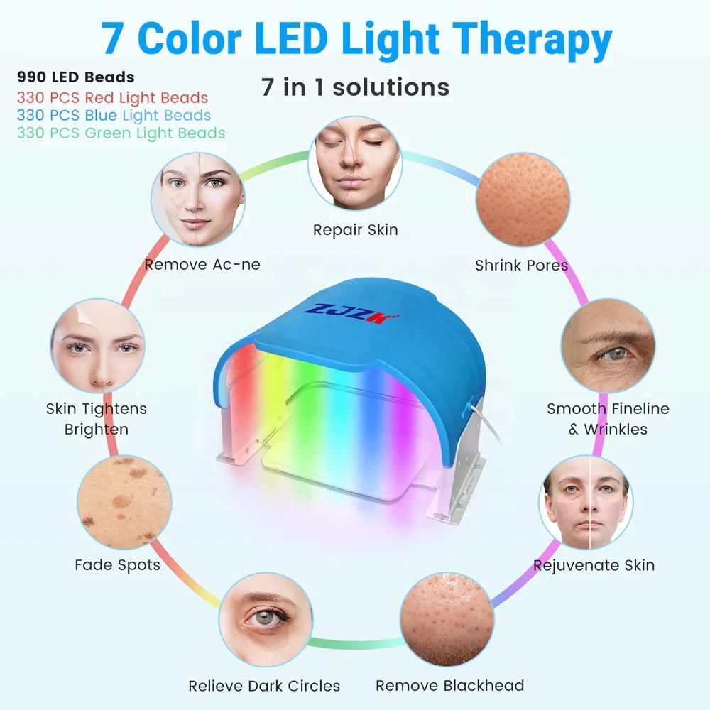 Foldable Face&Body LED Photon Machine 7 Color Photon Therapy Facial Mask PDT Machine Skin Rejuvenation Anti-Acne Lighten Freckle