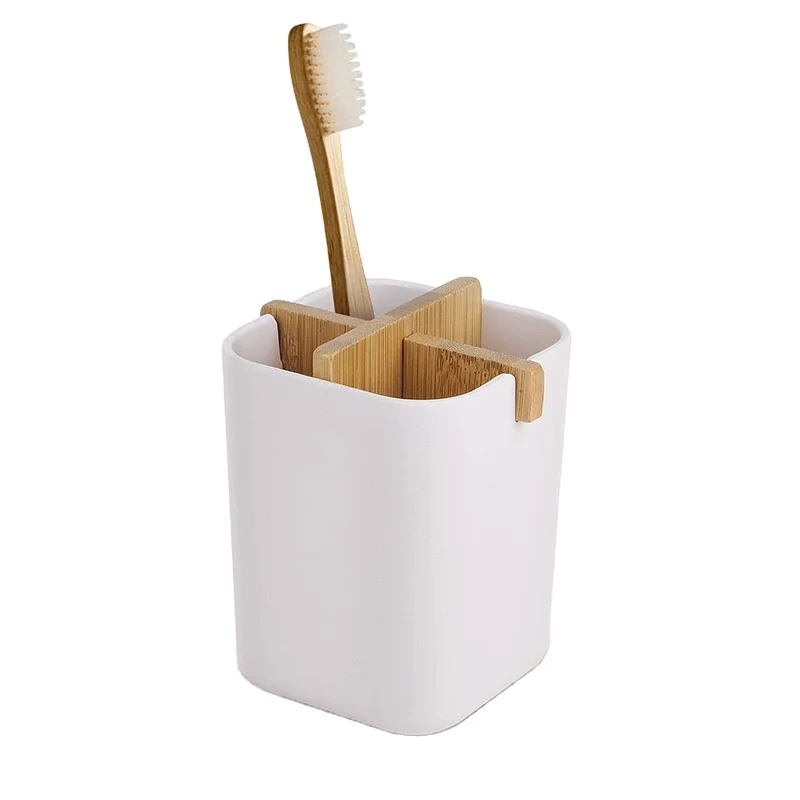 No PP Eco Bamboo Fiber Desktop Toothbrush Pen Holder Storage Box White Black toothbrush holder