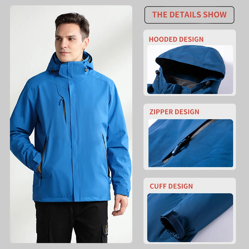 2021 Outdoor jacket customized printed logo team work clothes mountaineering wear three in one windproof