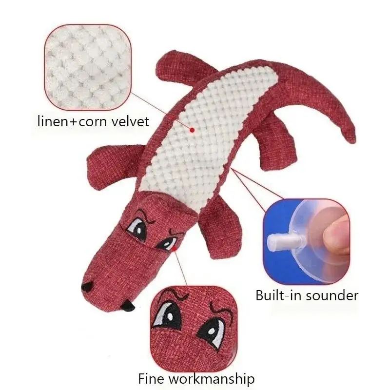 Pet Dog Toy Linen Plush Crocodile Animal Toy Dog Chew Squeaky Noise Toy Cleaning Teeth Supplies Tough Interactive Doll