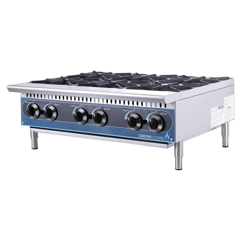 Restaurant Equipment 6 Burners Table Top Blue Flame Cooking Commercial Kitchen Cooker Gas Stove