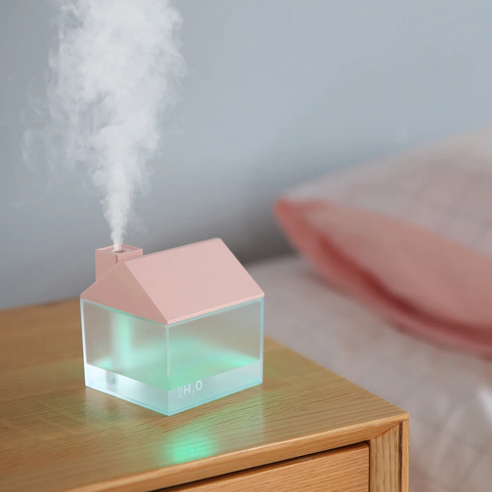 Small Portable House shape Mini Ultrasonic USB Air Humidifier  Cool Mister aroma diffuser LED Night Light