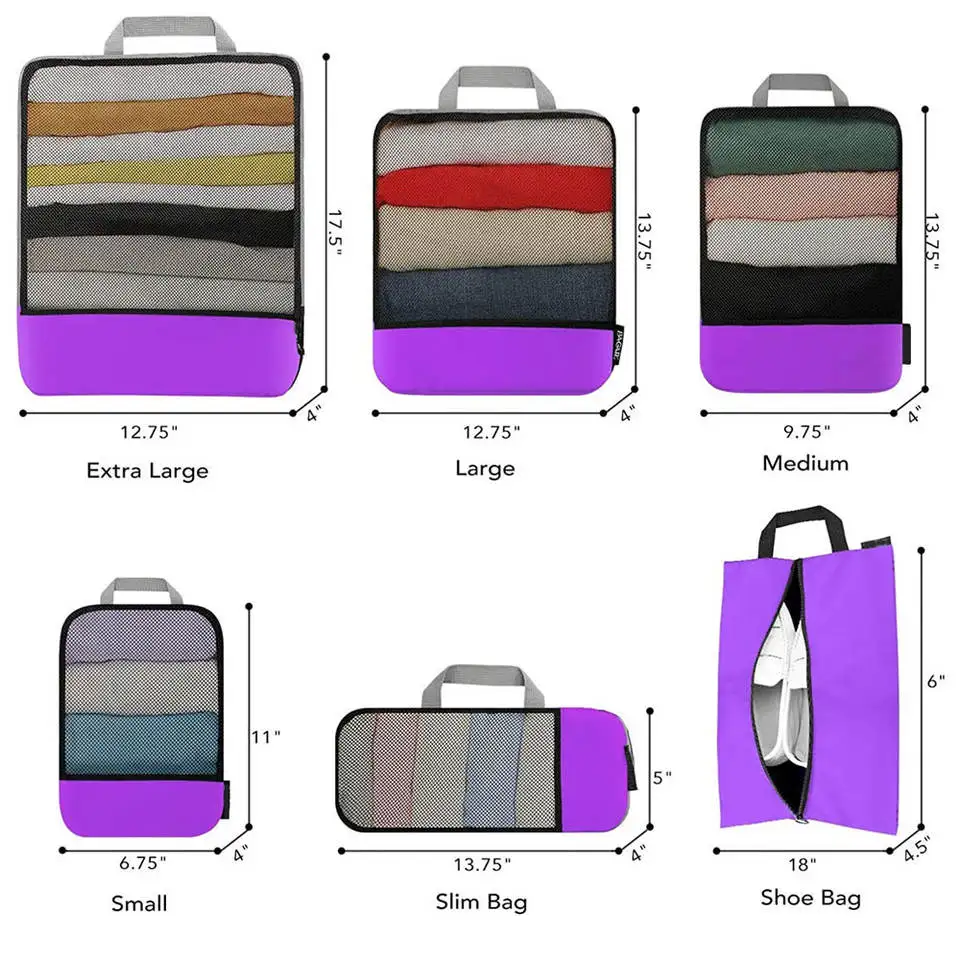 High Quality 6 Set Compression Packing Cubes Travel Accessories Expandable Packing Organizers