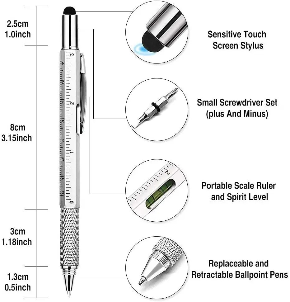 Wholesale Factory Price Metal Multi Tool Pen 6-in-1 Stylus Pen With Screwdriver